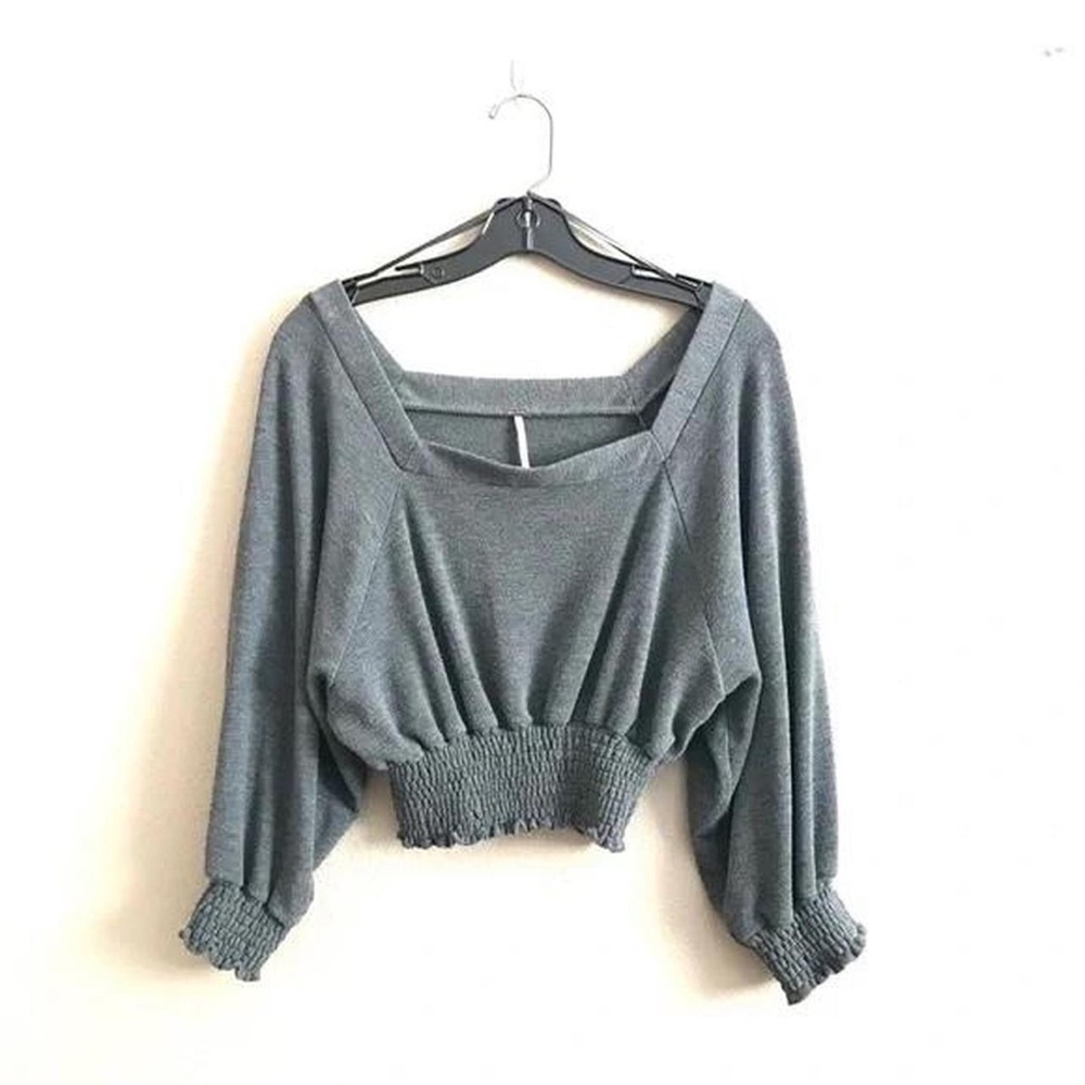 Free People Gray Cropped Sweatshirt